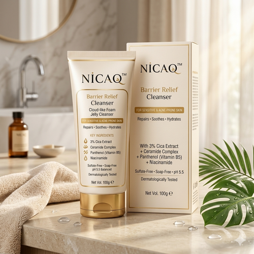 NICAQ Acne Control Face Wash – 3% Cica, Ceramide & Niacinamide – Gentle Barrier Repair Cleanser for Acne, Redness, Excess Oil & Sensitive Skin – Non Drying Daily Face Wash – 100g